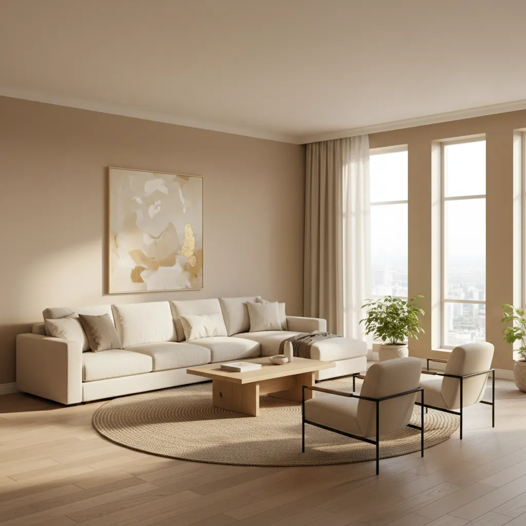 living room with warm neutral paint colors and natural lighting