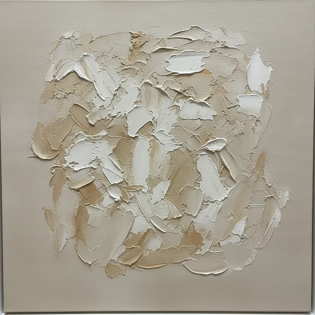 Neutral textured canvas painting in beige and white tones
