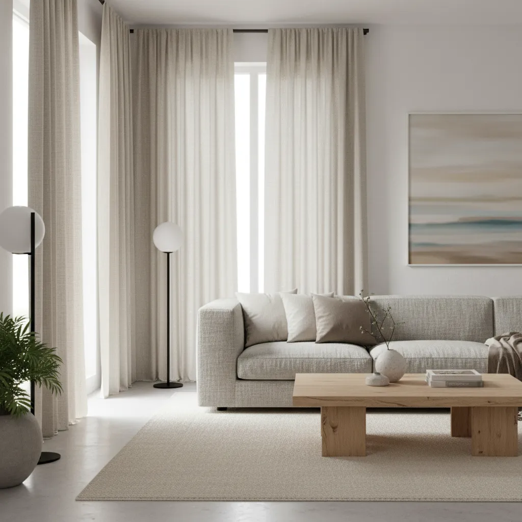 Neutral textured curtains complementing a modern living room palette
