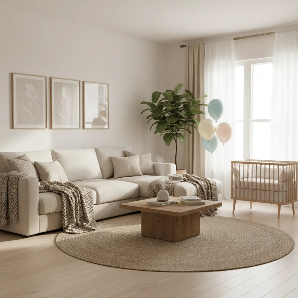 cozy living room prepared for newborn baby welcome home decoration