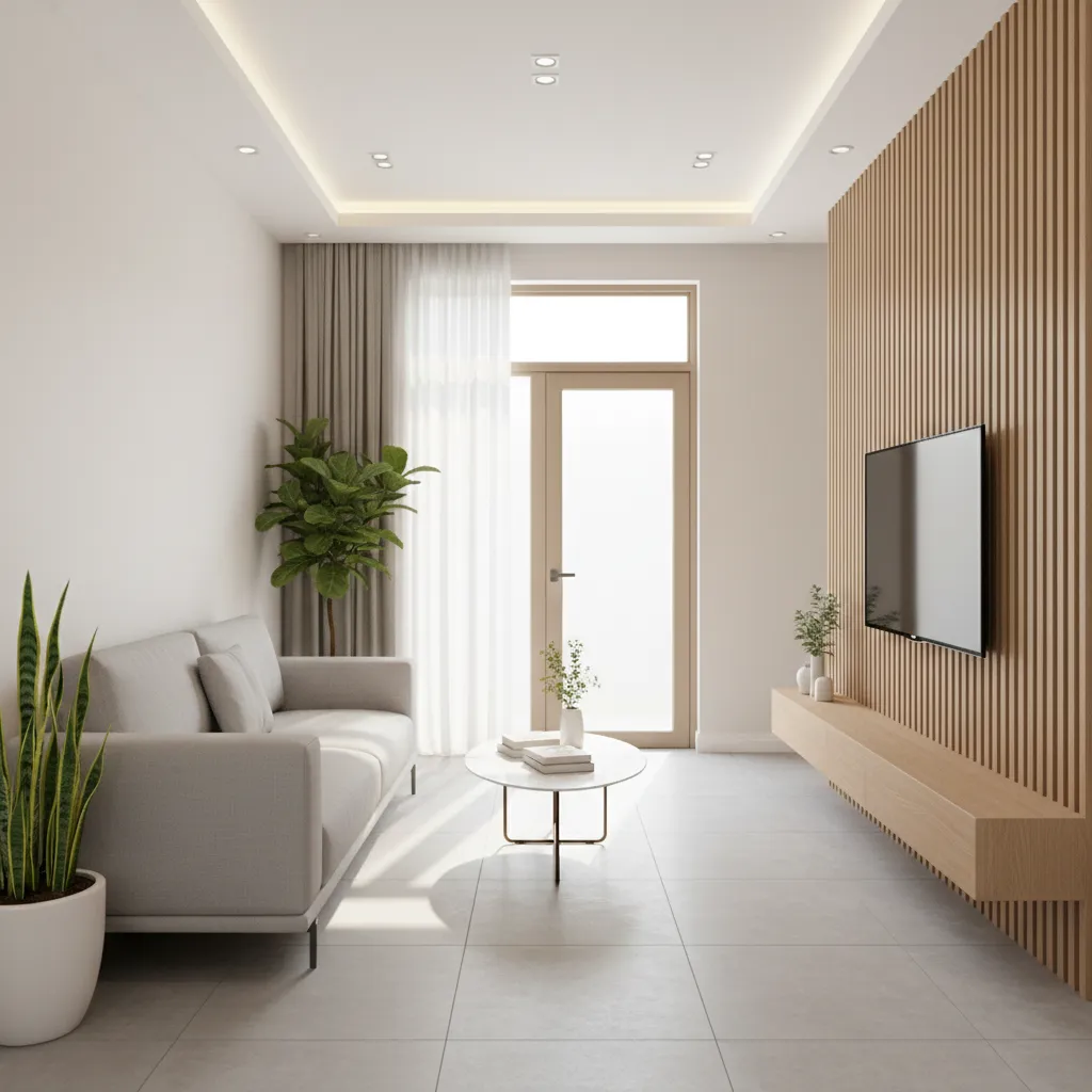 Phòng khách nhà cấp 4 5x20 phong cách hiện đại thông thoáng