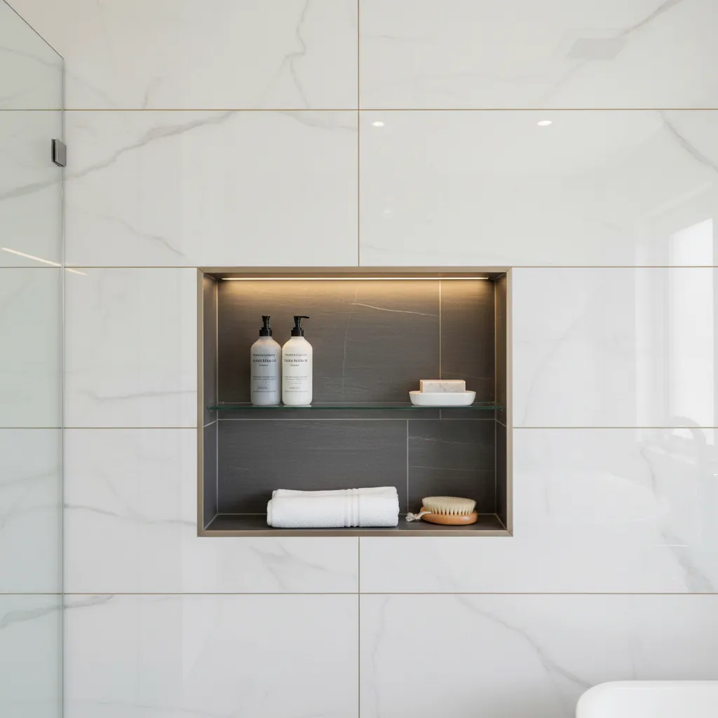 Nicho empotrado para almacenamiento en ducha