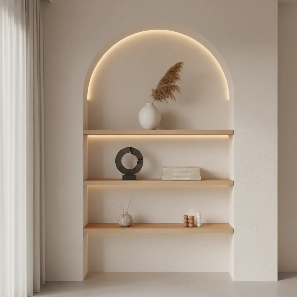 Nicho decorativo con forma de arco en una pared interior