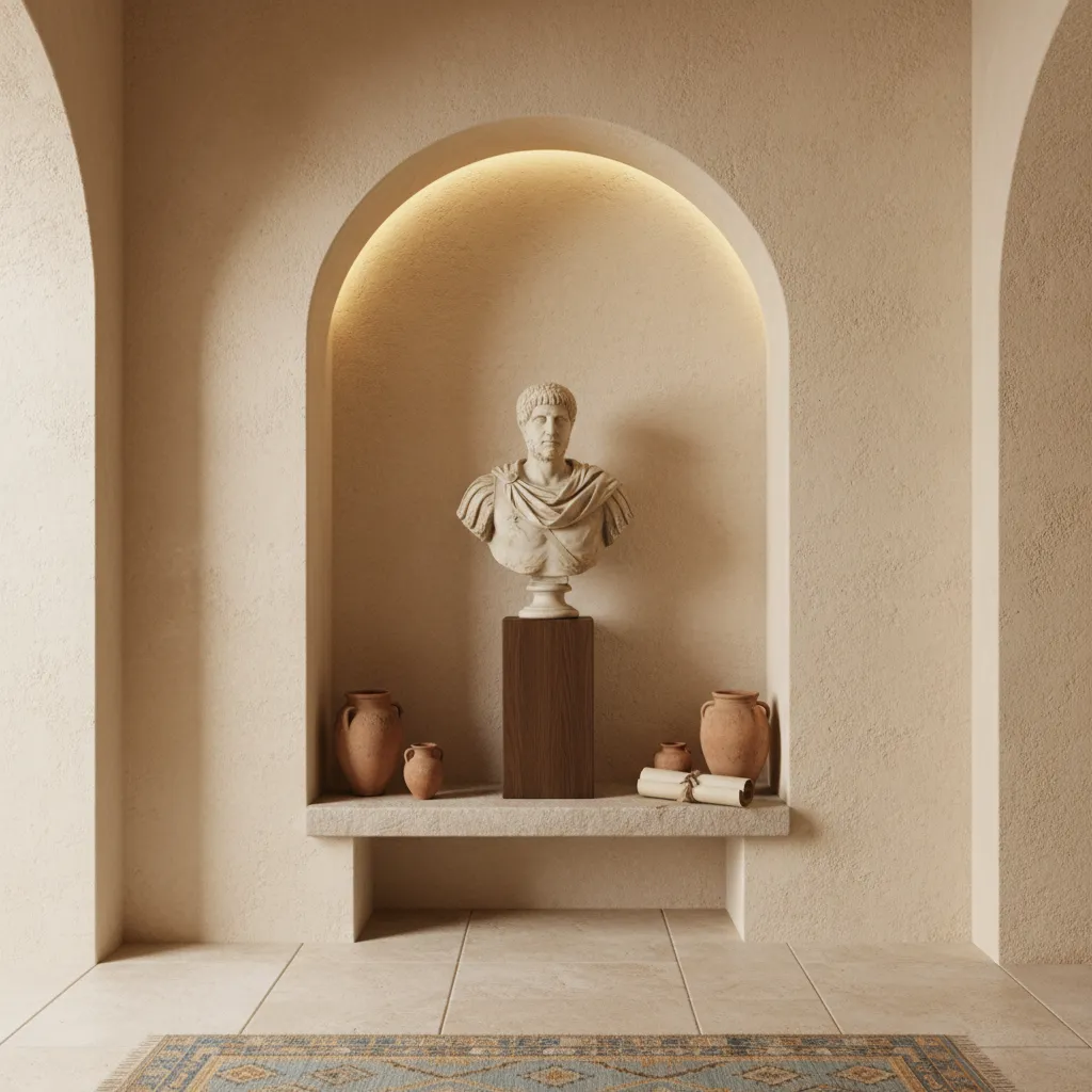Nicho arqueado decorativo en pared inspirado en arquitectura romana
