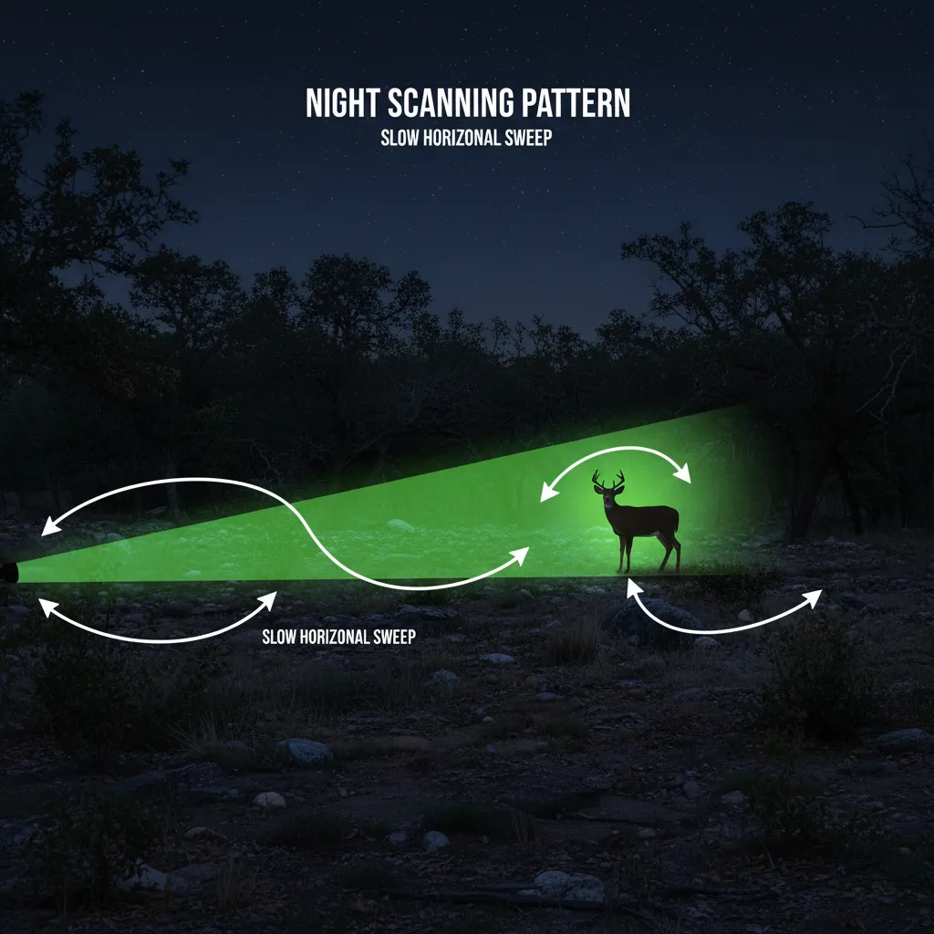 Illustration of scanning pattern used with green hunting lights at night