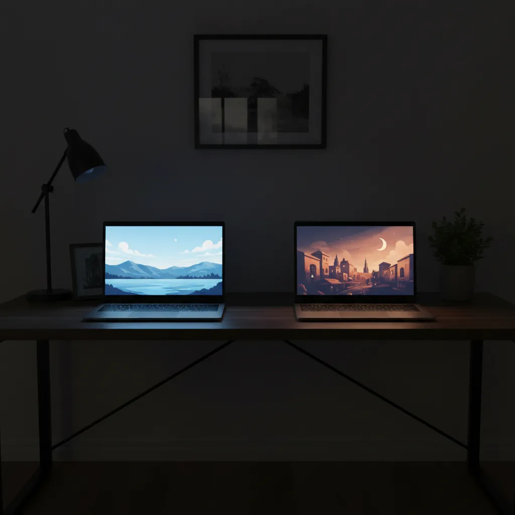 Comparison of cool screen light and warm night light display tones