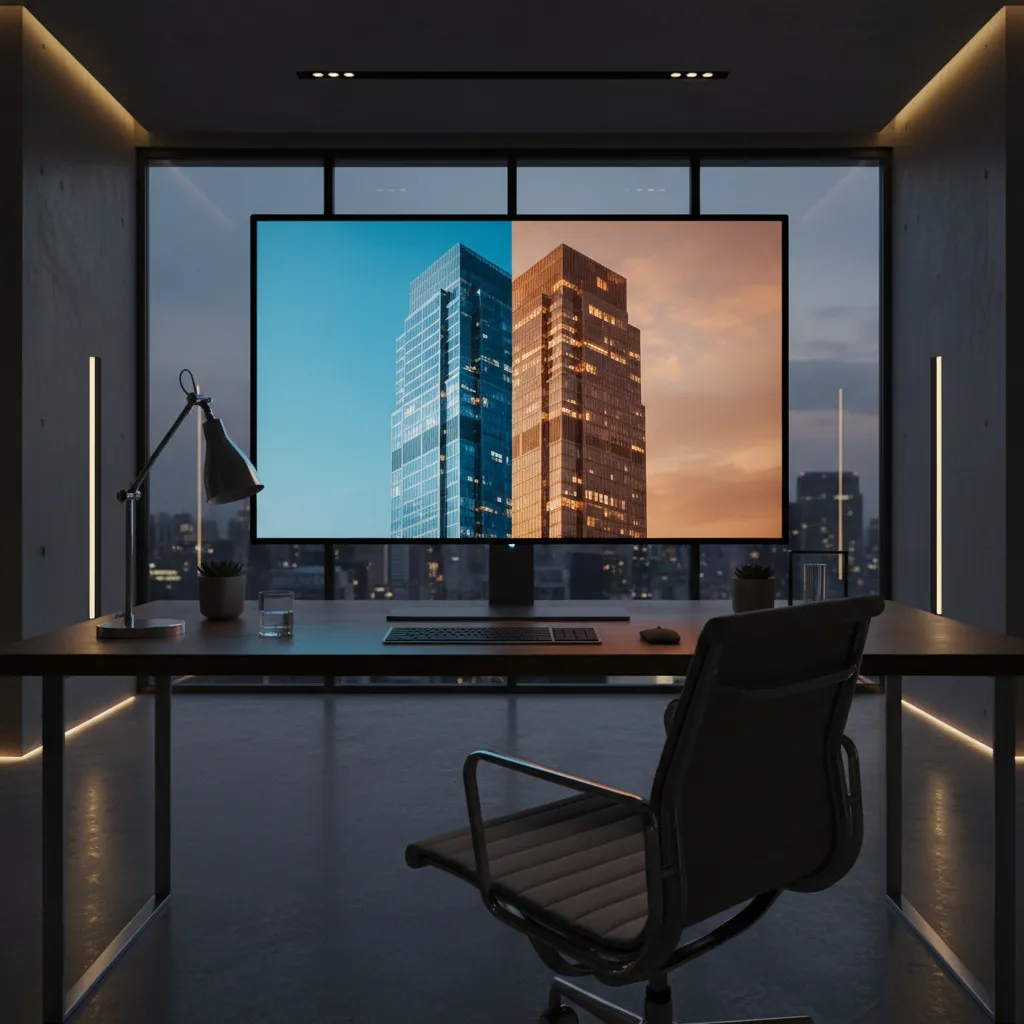 Computer monitor switching from normal mode to night light warm display