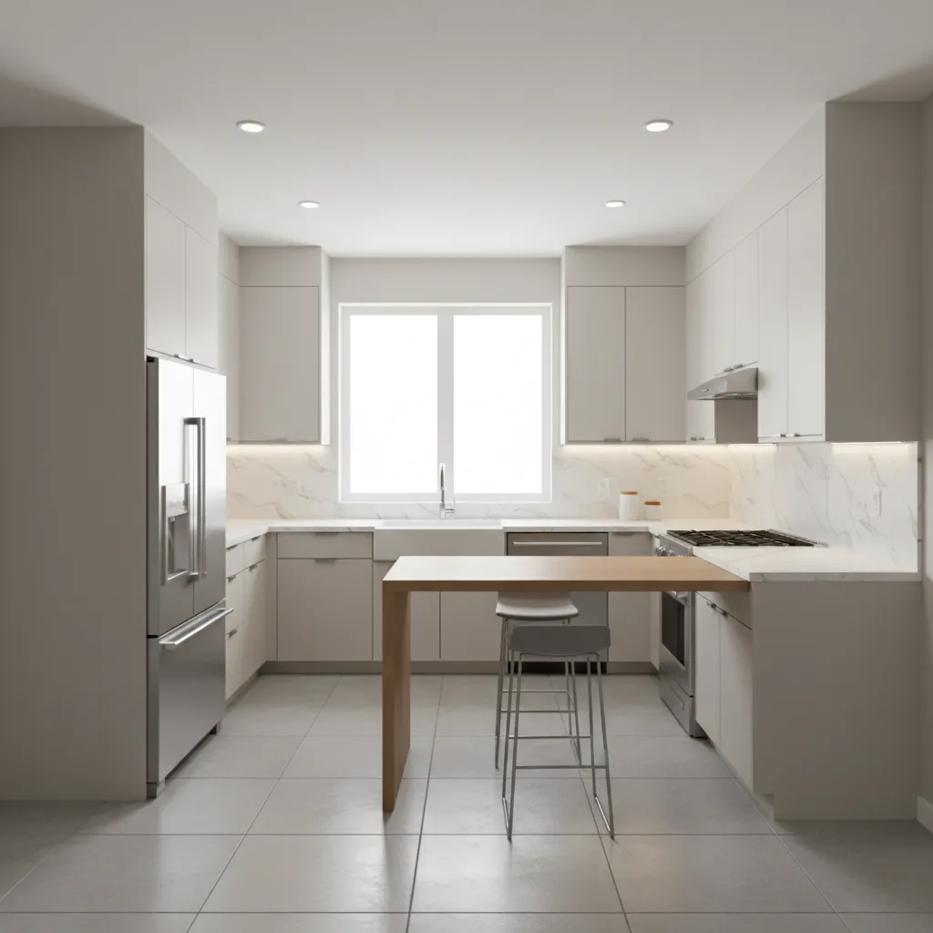 Compact kitchen layout following NKBA spacing guidelines