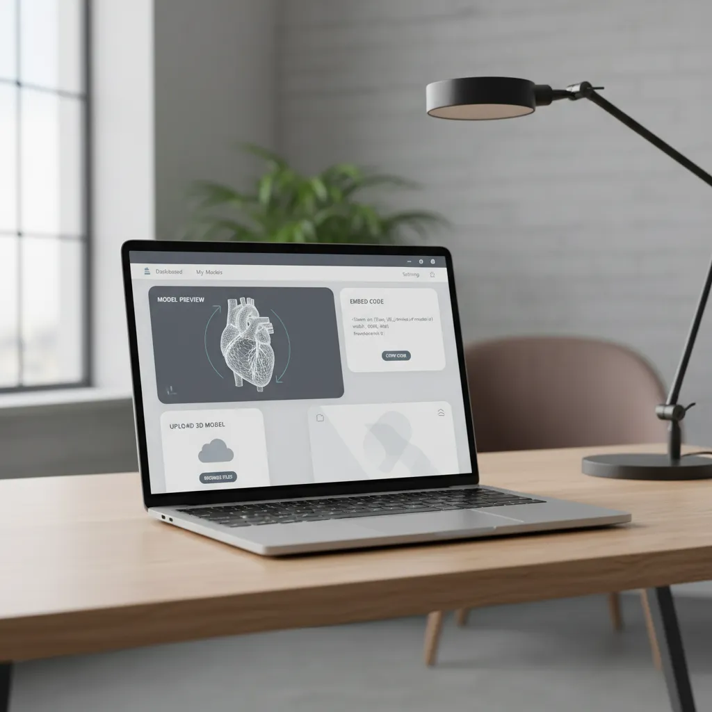 No-code platform interface for uploading and embedding a 3D model