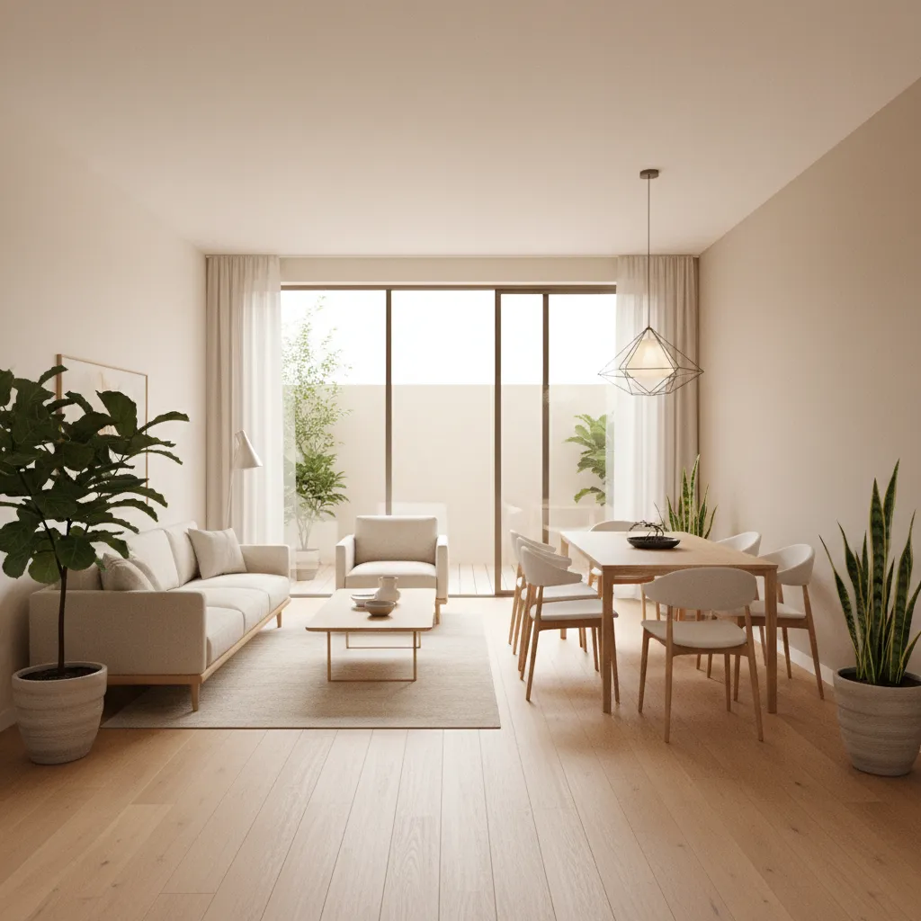 Thiết kế nội thất nhà 5x20 với không gian mở phòng khách và bếp