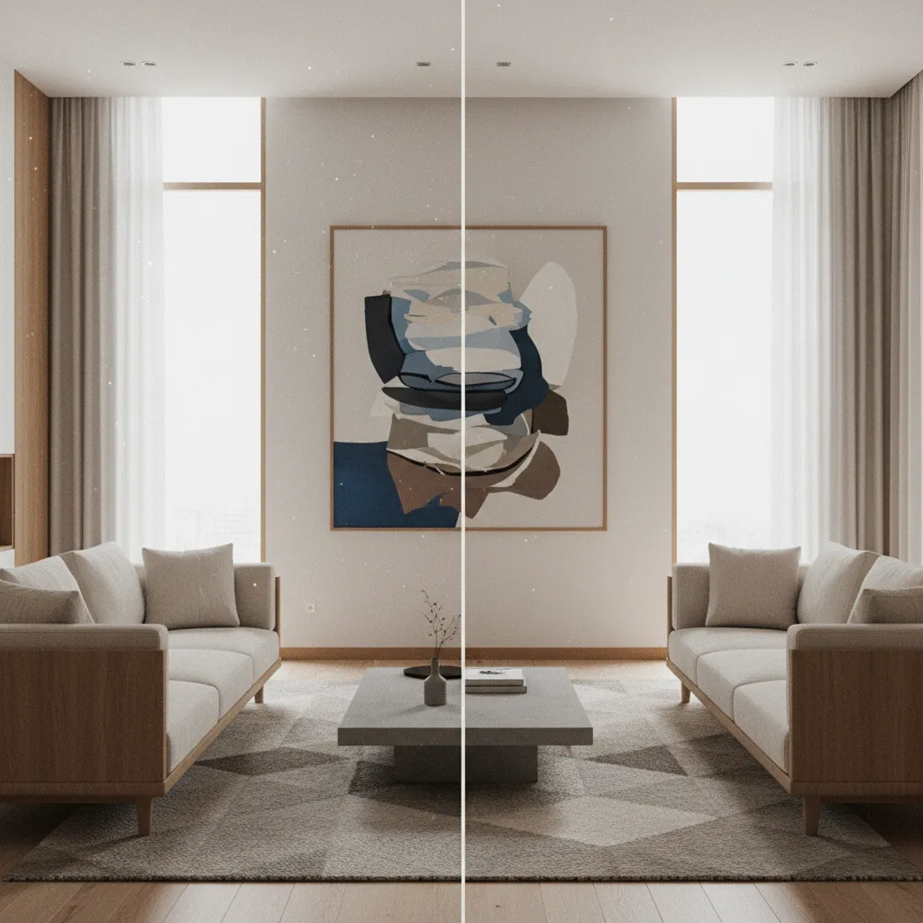 comparison of noisy vs clean 3D interior rendering samples