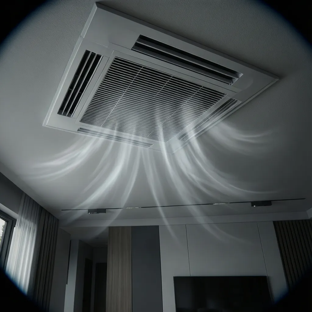 Air vent with strong airflow representing high velocity air from undersized duct