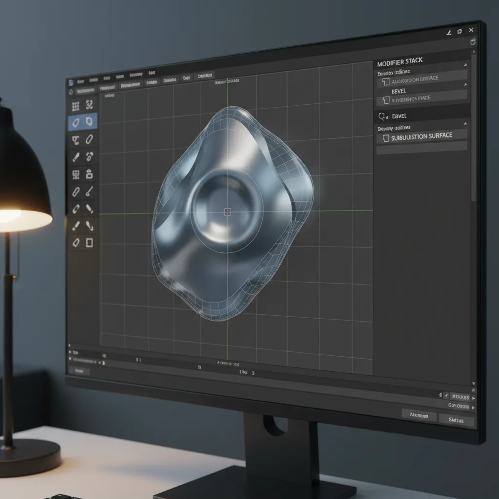 3D modeling software showing modifier stack used for non destructive editing