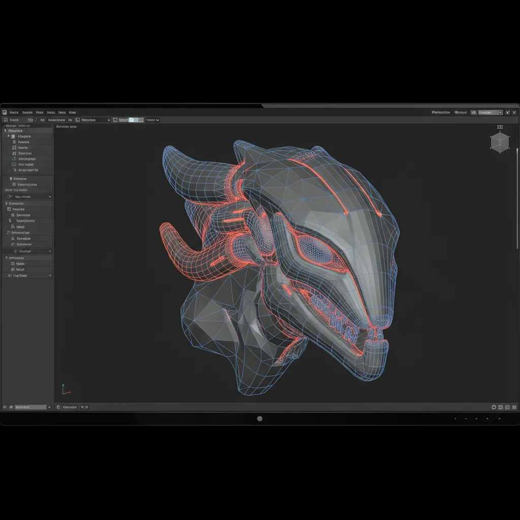 3D model with highlighted non manifold edges and mesh errors