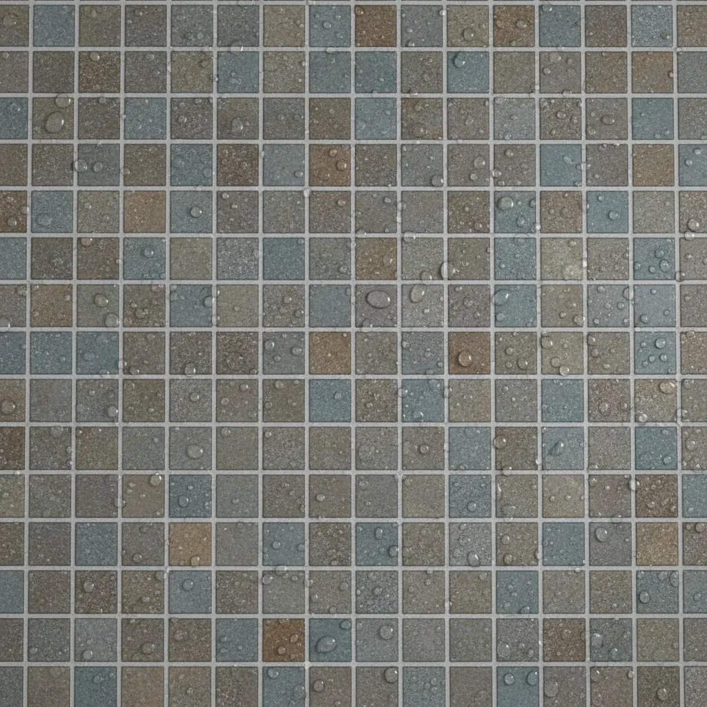 Close up of textured mosaic tile shower floor designed for slip resistance