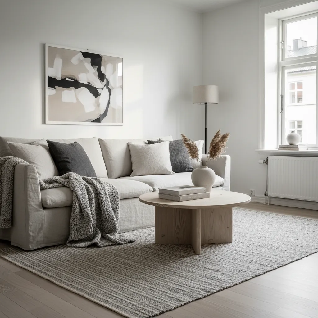 Interior nórdico con paleta de colores neutros y detalles naturales