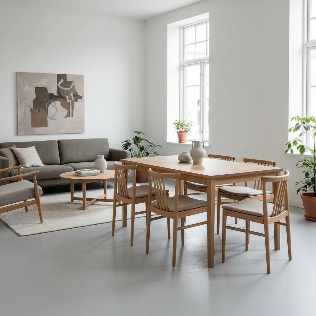 Muebles de madera clara con diseño escandinavo moderno