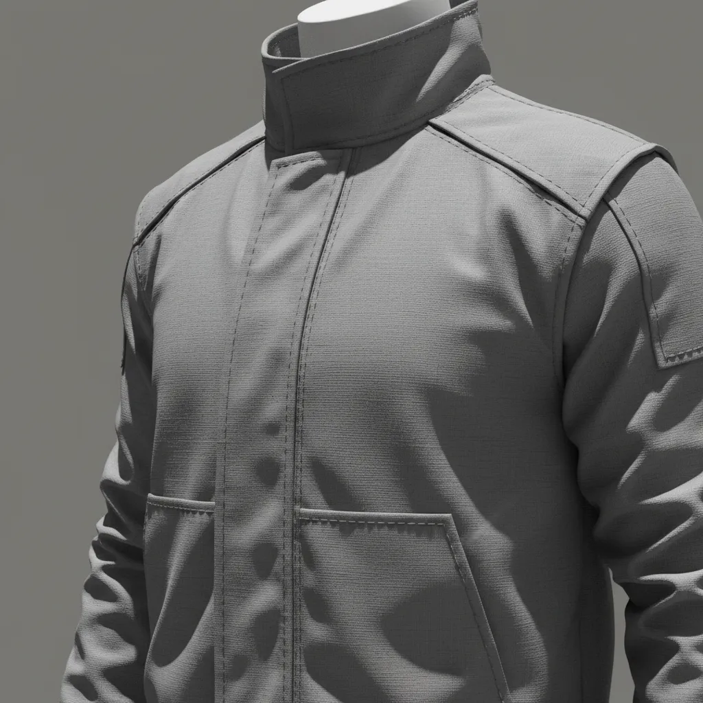 Example of clothing detail created using baked normal maps on low poly mesh