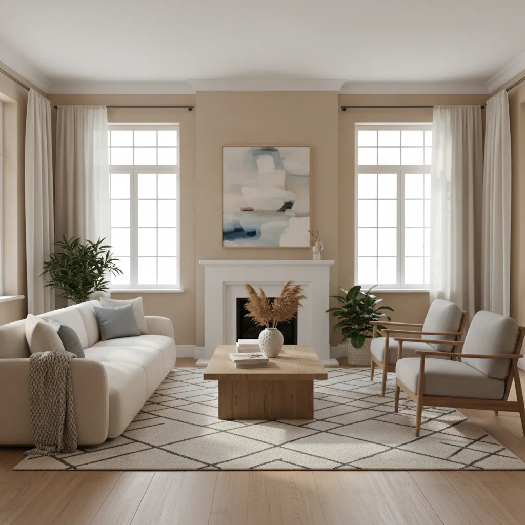 North facing living room using warm Benjamin Moore HC paint color