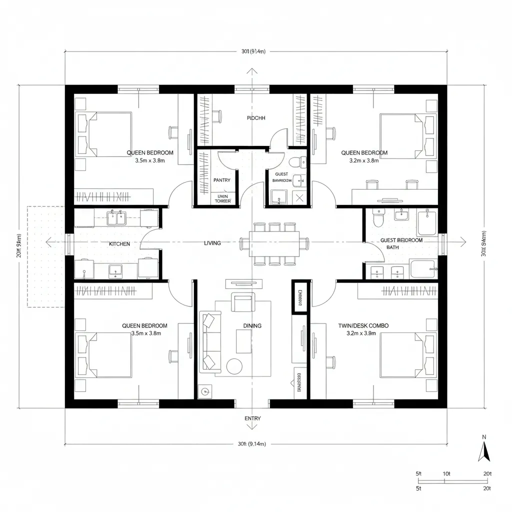 North-South Spine with Split Quads