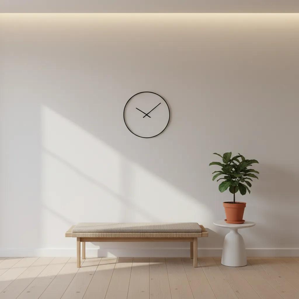 North facing wall clock with indirect daylight and minimal glare