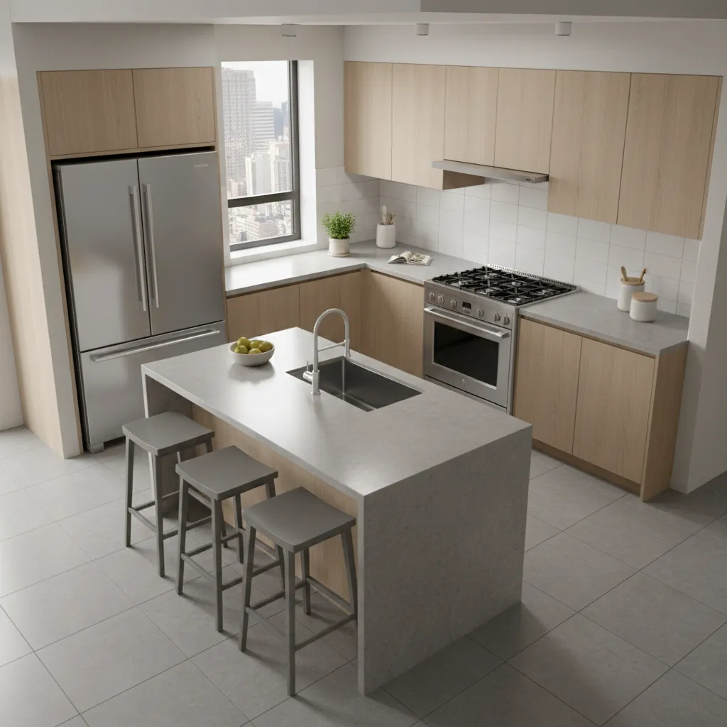 3d visualization of north west kitchen layout showing appliance placement
