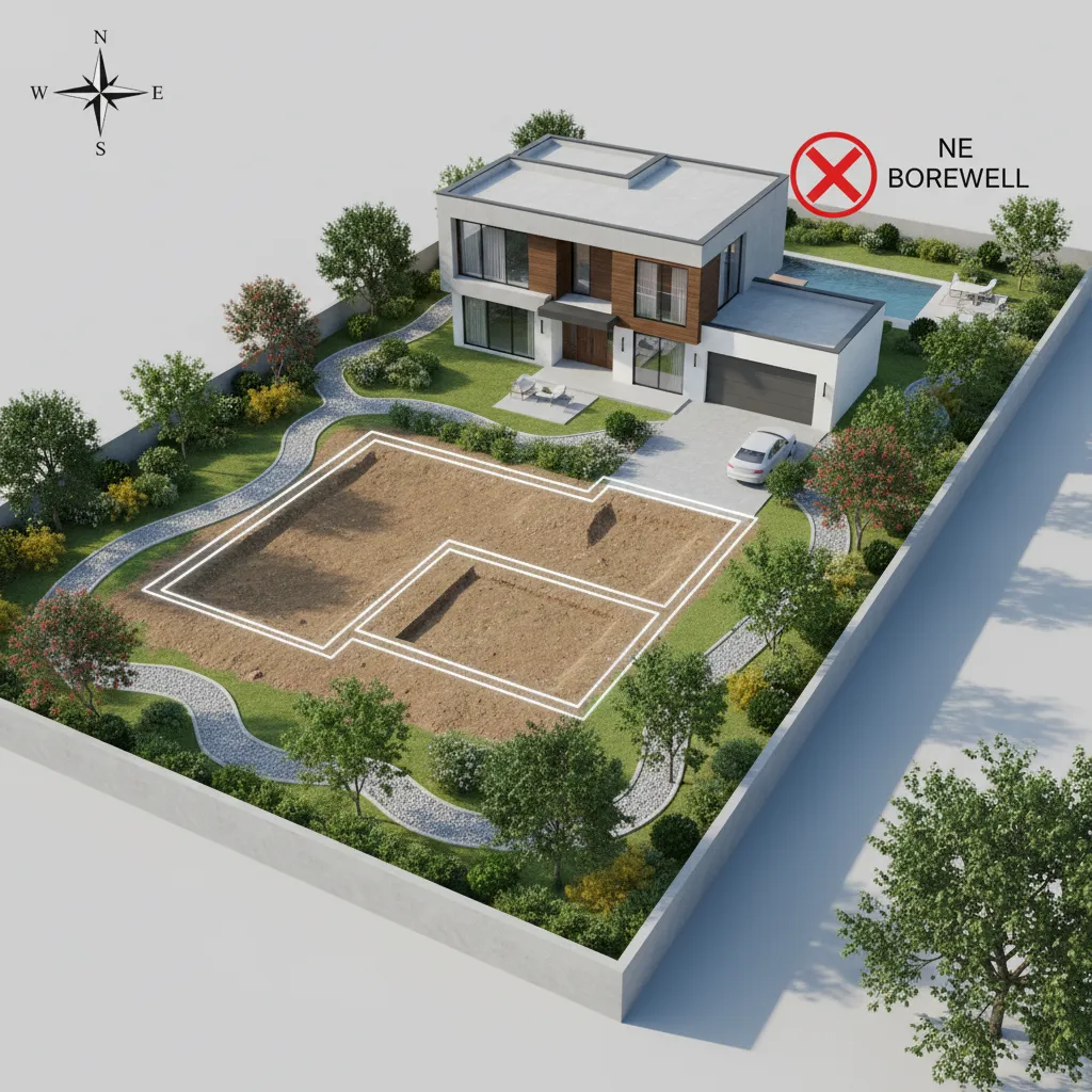 House plot showing northeast corner borewell location