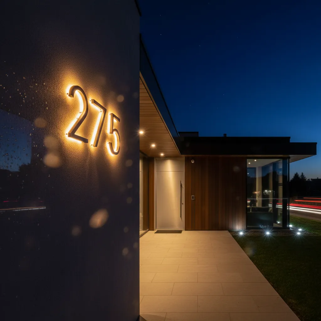 Número de casa iluminado con luz LED