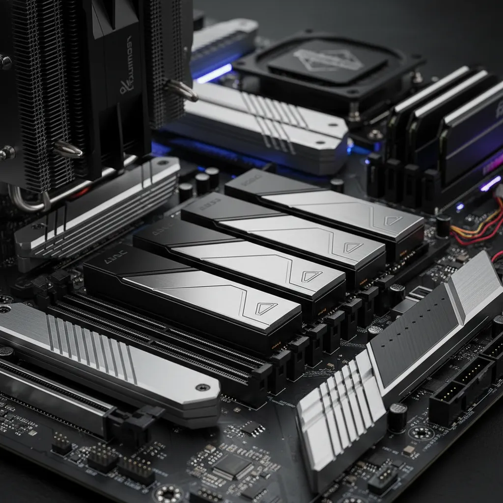 NVMe SSD storage drives used in high performance rendering workstation