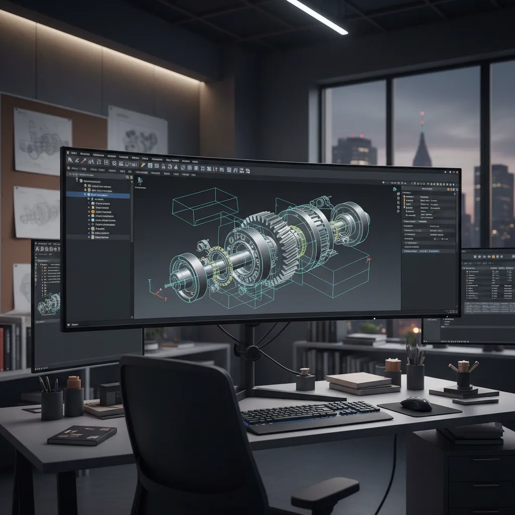 3D mechanical model being edited inside a professional CAD software interface