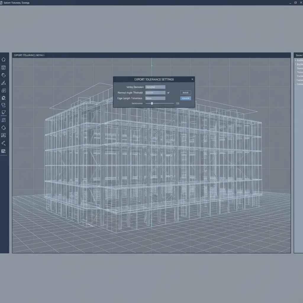 3D modeling interface showing export tolerance settings affecting mesh accuracy