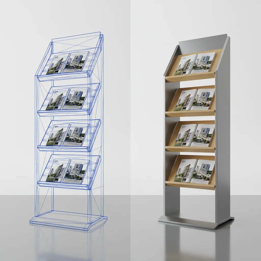 comparison visualization of OBJ and FBX brochure stand model structure