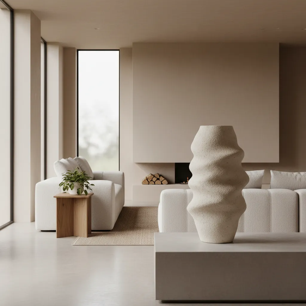 Gran jarrón decorativo en salón moderno minimalista