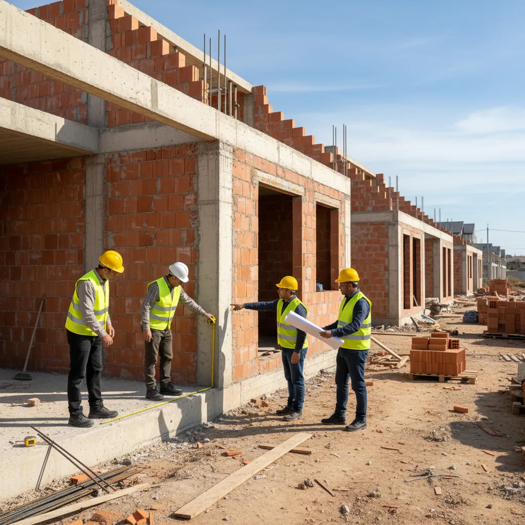 Obra de construcción de vivienda mostrando estructura y materiales