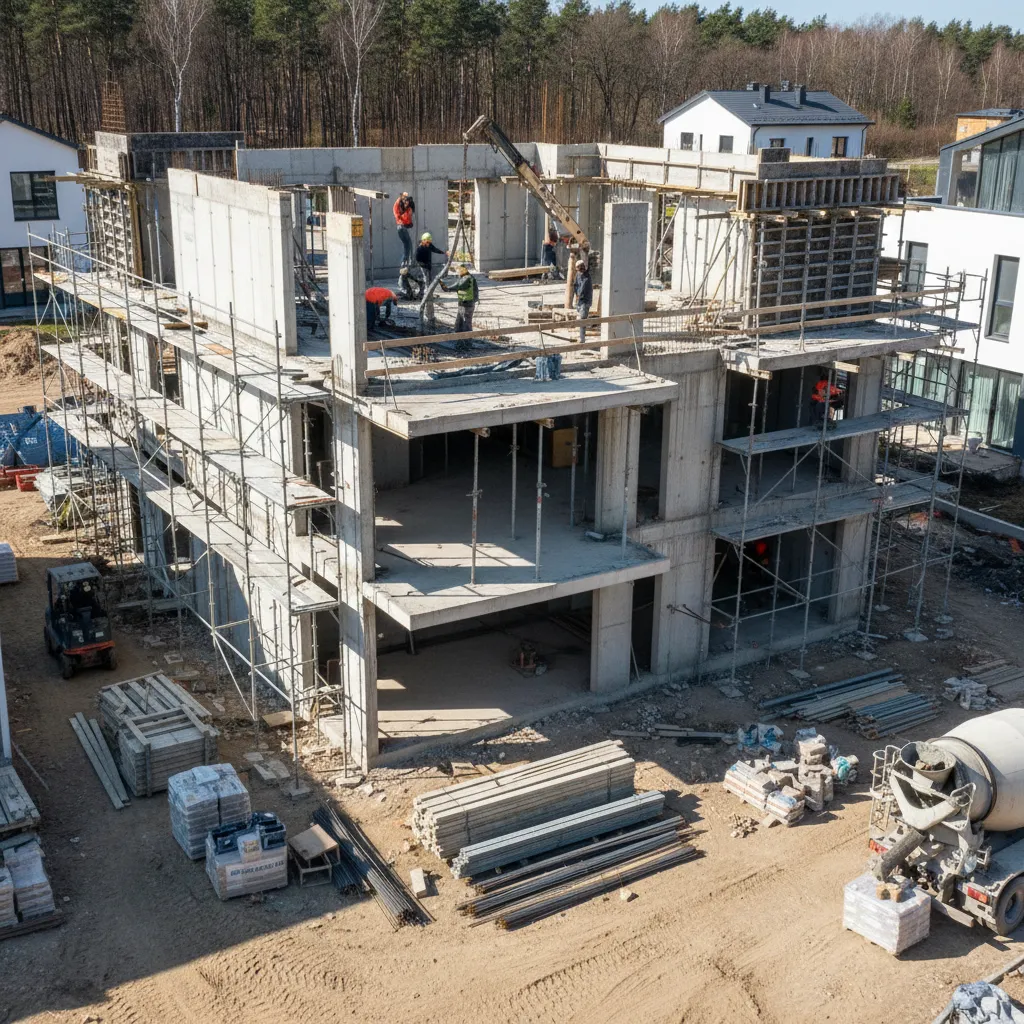 Construcción de una casa con estructura visible