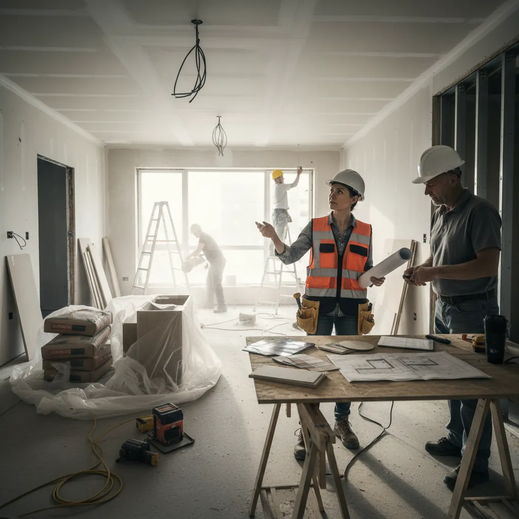 Interiorista supervisando una reforma residencial