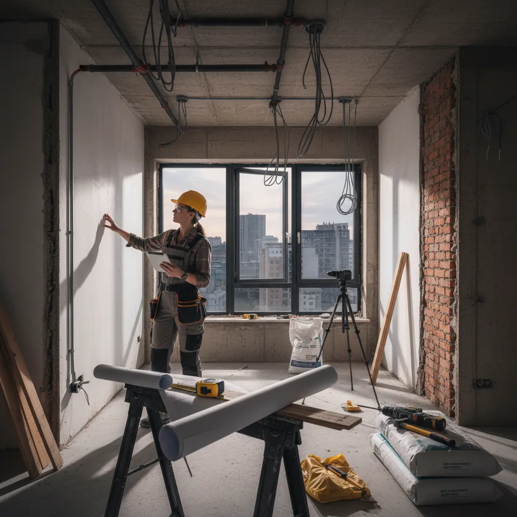 Interiorista revisando una obra de reforma en un apartamento