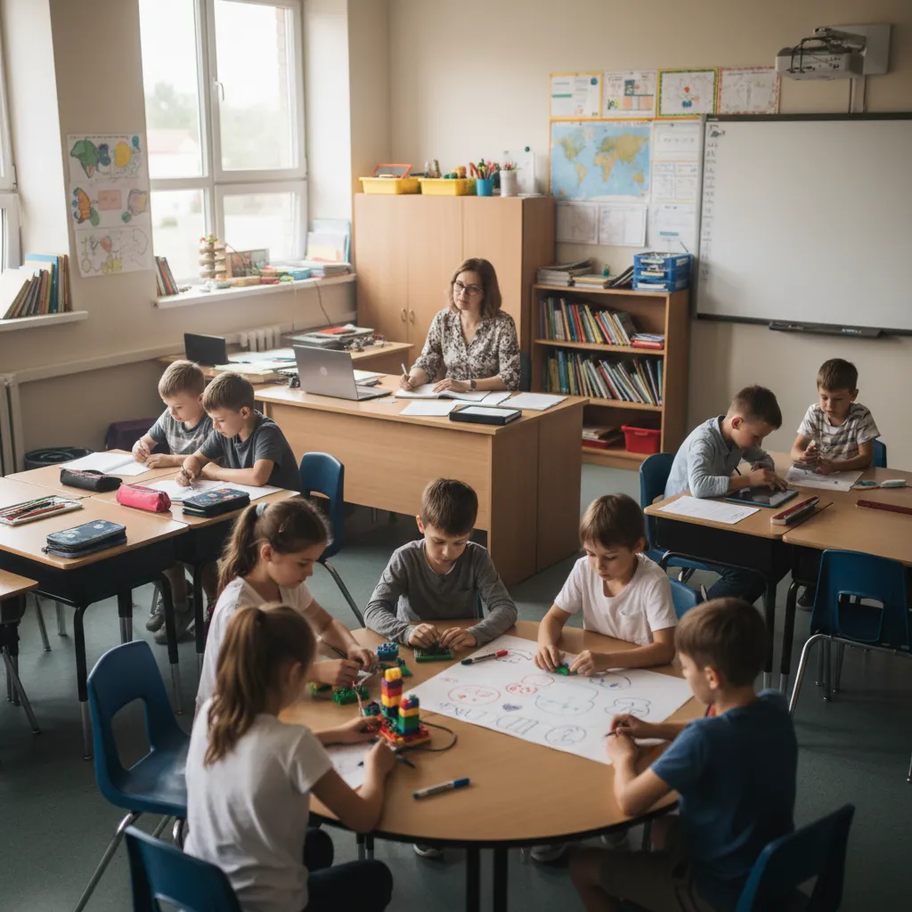 Investigador observando la interacción entre estudiantes en un aula