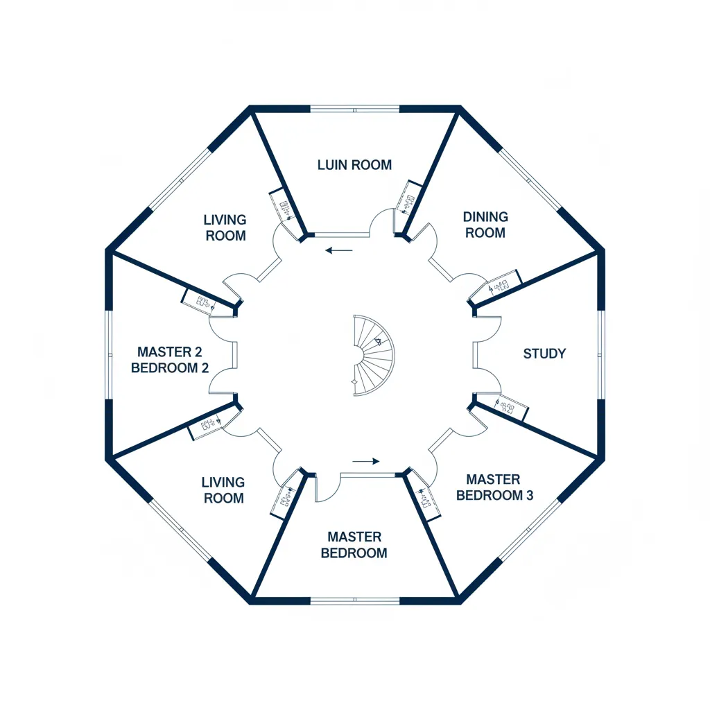 architectural floor plan of an octagon house layout