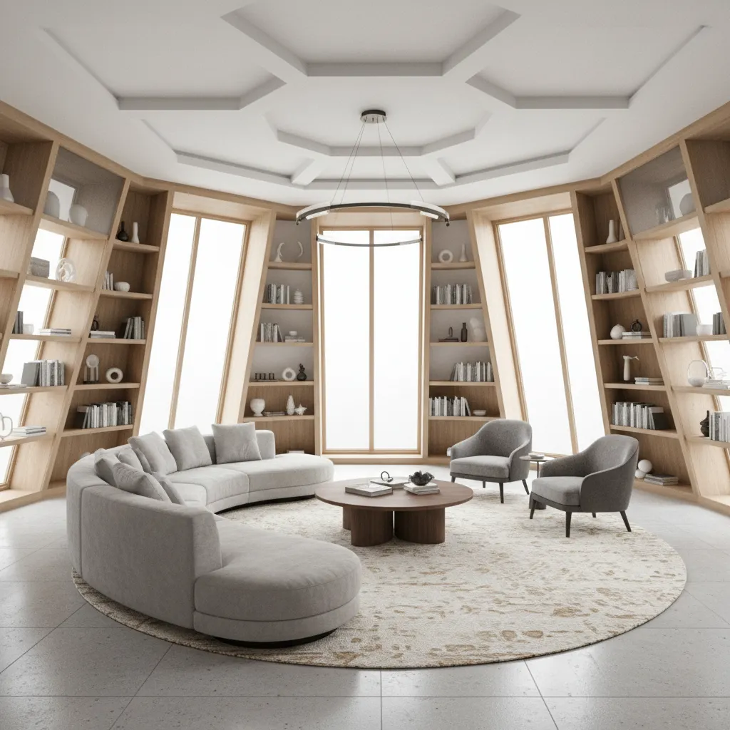 furniture placement strategy in an octagon shaped living room layout