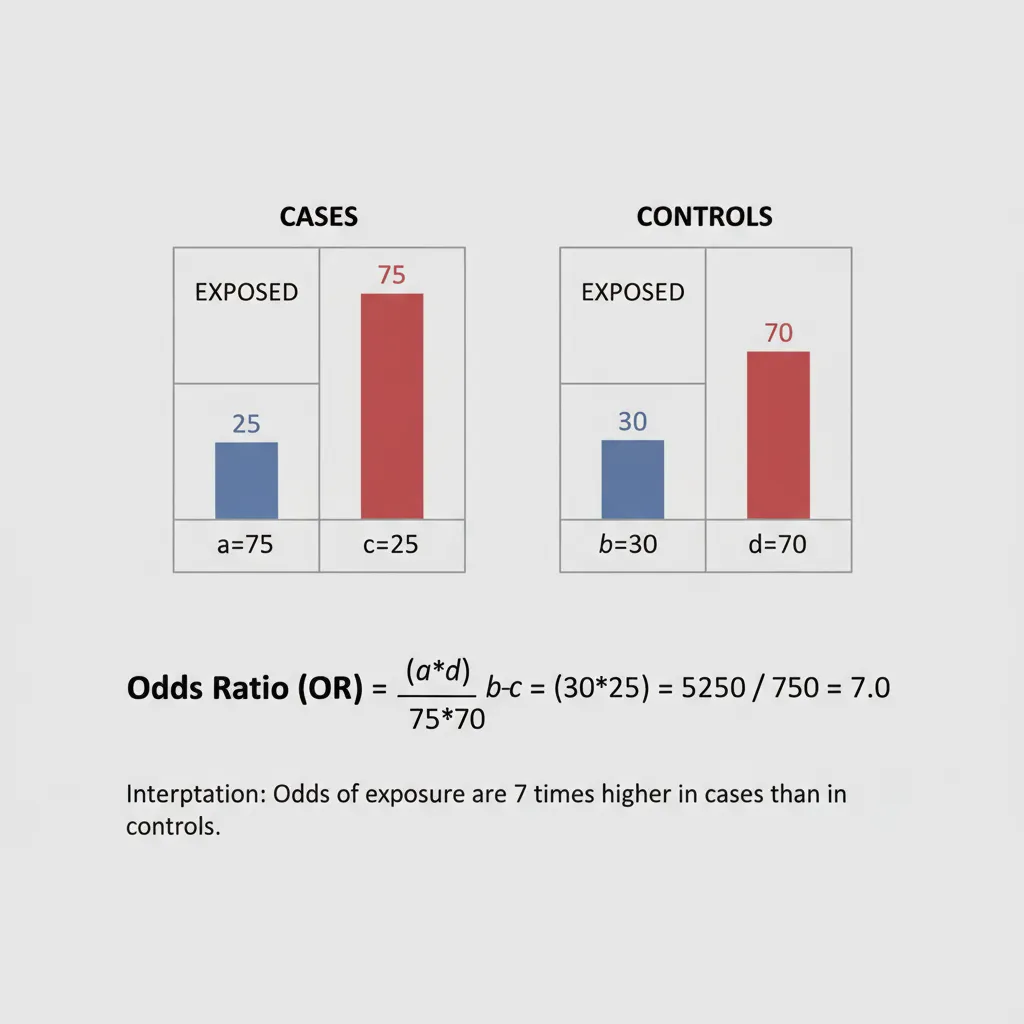 Gráfico explicativo de odds ratio comparando exposición entre casos y controles