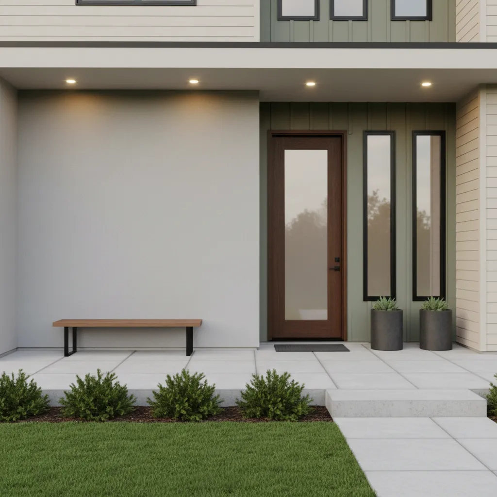 front porch with off center front door showing empty wall space imbalance