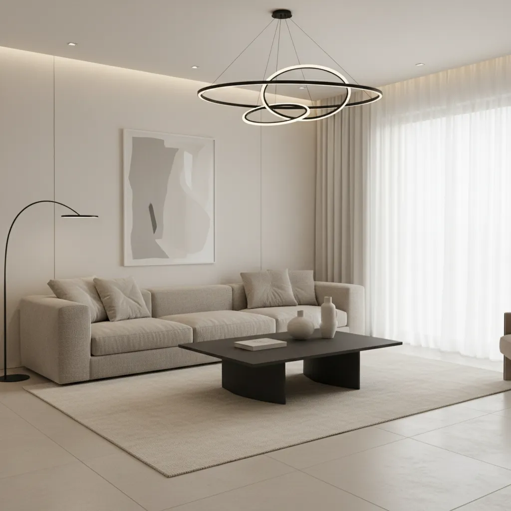 Modern off white living room with charcoal furniture accents