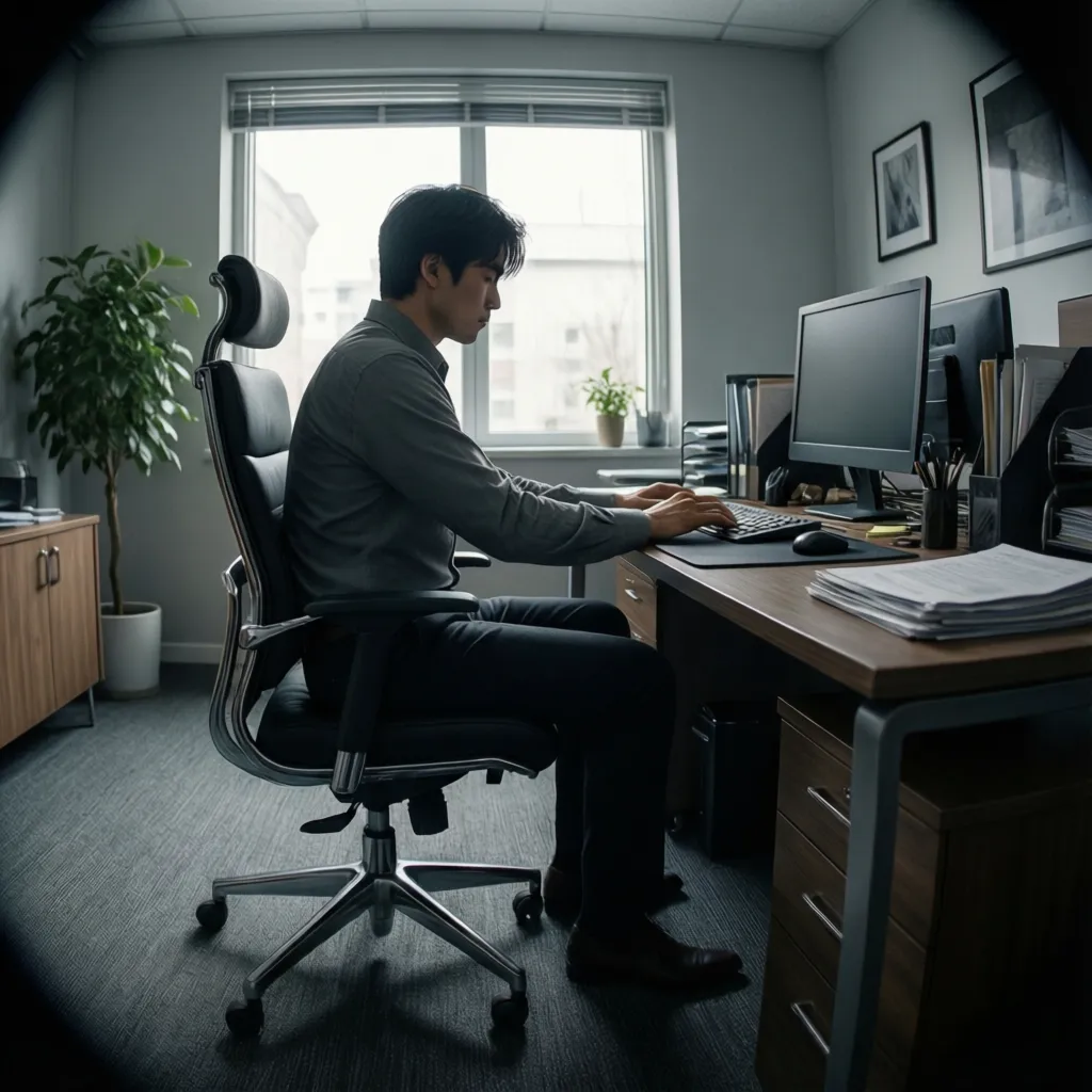 proper sitting posture on ergonomic office chair at desk