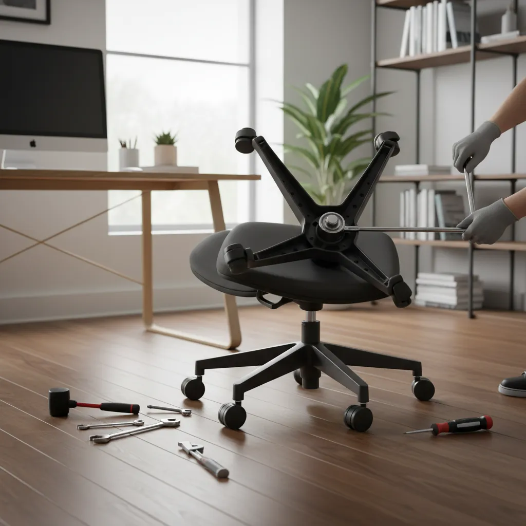 office chair turned upside down showing gas lift cylinder replacement