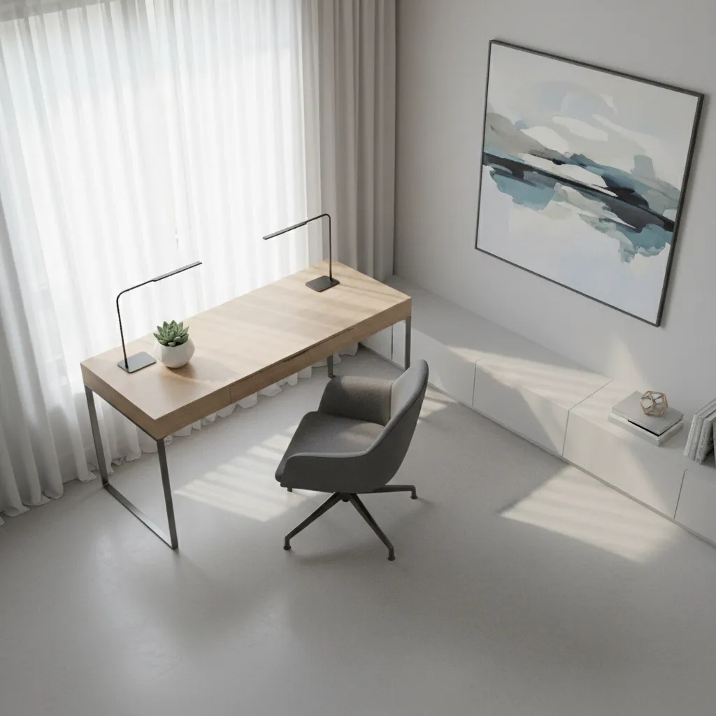 home office layout showing space around desk chair for movement