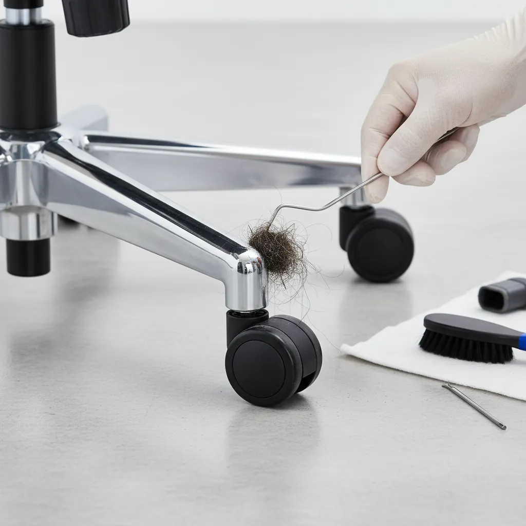 removing debris from office chair caster wheel