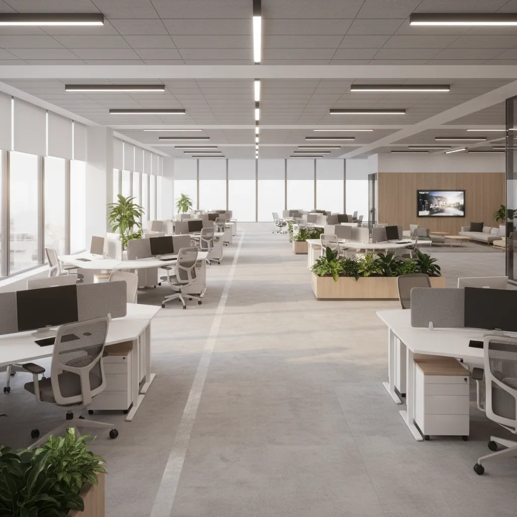 Office layout highlighting walking circulation paths between desks