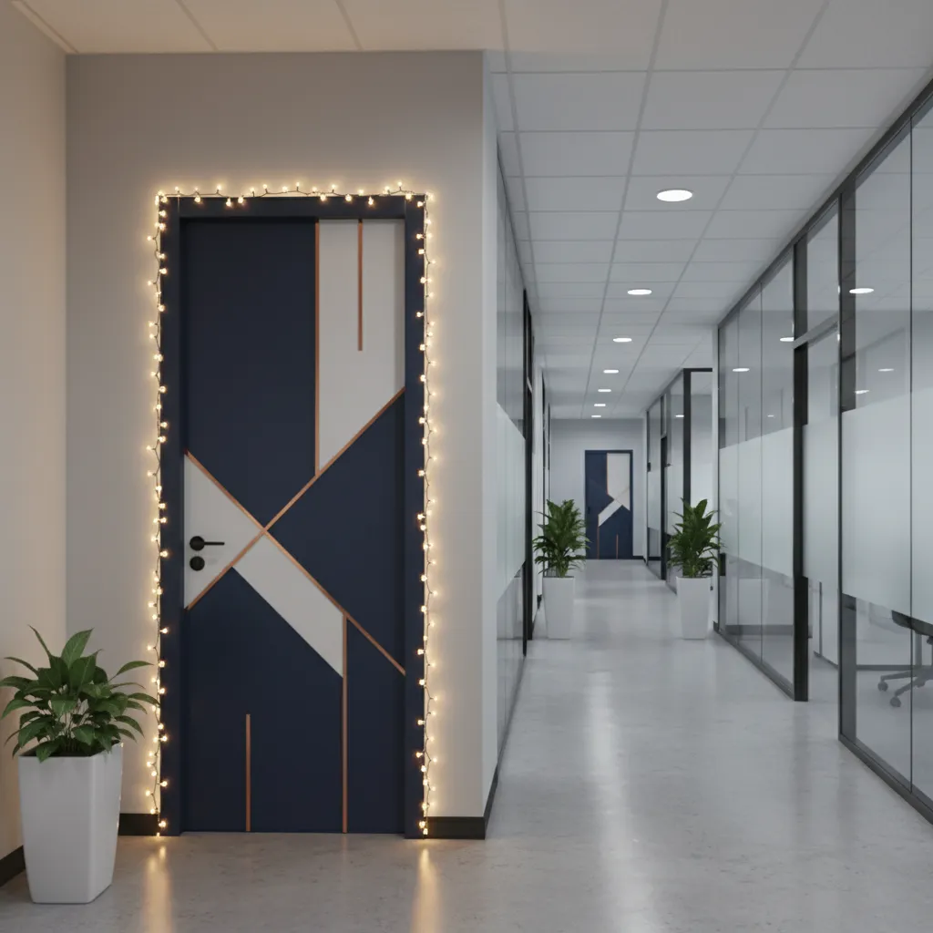 office door decoration with LED lights improving hallway visibility
