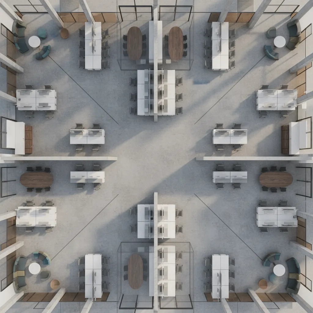 Office floor layout showing structural column grid and workspace planning
